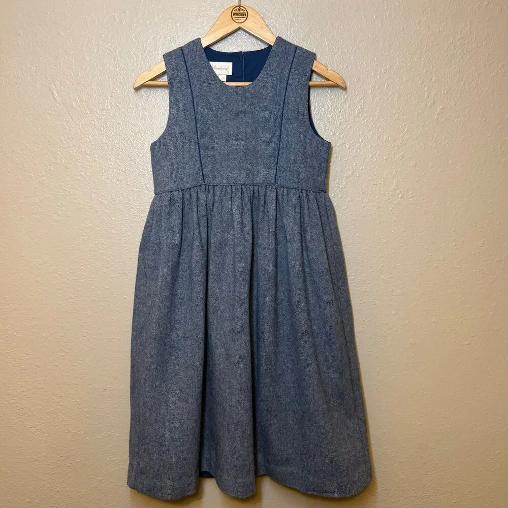 Strasburg Dress Wool Cottagecore Sleeveless Back Buttons Blue Girls Youth 10